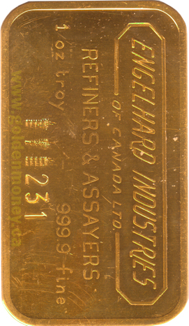 1 troy ounce 999.9 fine Engelhard Gold Bar 1 troy ounce 999.9 fine Engelhard Gold Bar