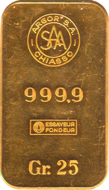 25 gram 999.9 fine Chiasso Argor S.A. Gold Bar 25 gram 999.9 fine Chiasso Argor S.A. Gold Bar