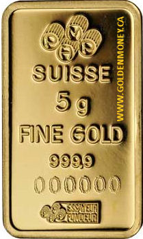 5 gram Gold Bar 999.9 fine (0.16075 troy ounce) 5 gram Gold Bar 999.9 fine (0.16075 troy ounce)