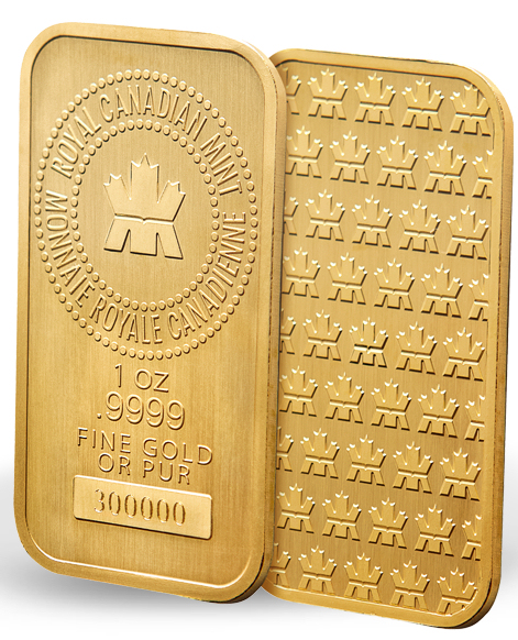 1 troy ounce 999.9 fine Royal Canadian Mint Gold Bar 1 troy ounce 999.9 fine Royal Canadian Mint Gold Bar