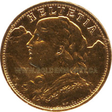 Swiss Gold 20 Francs Helvetia Coin AU Swiss Gold 20 Francs Helvetia Coin AU